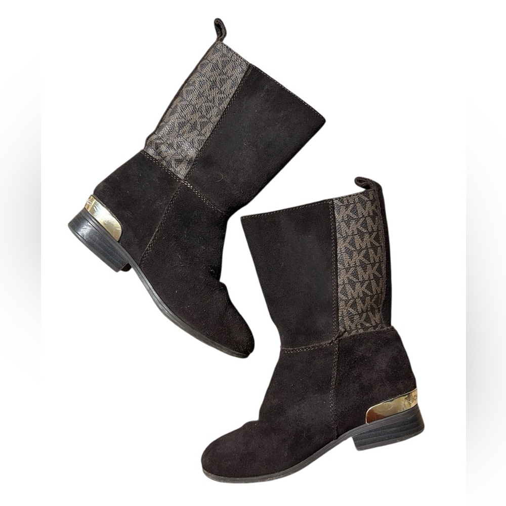 Michael Kors Girl’s Finley Makysa Brown Leather & Suede Boots